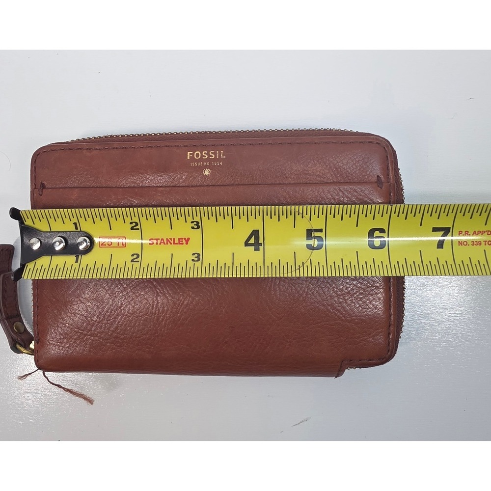 Fossil Logan Zip Around Clutch Wallet Tan Brown Pebbled Leather Gold Tone - Picture 4 of 5
